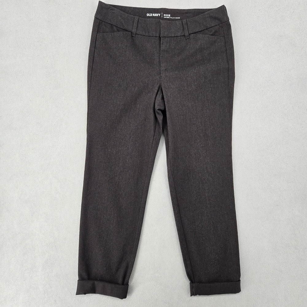 Old Navy Womens 4 Pixie Pants Charcoal Gray Mid Rise Ankle Cuffed Workwear